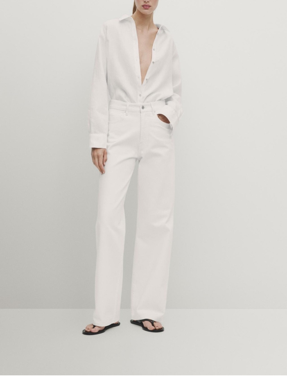 Massimo Dutti High-Waist Relaxed Wide Leg Jeans White NWT Size 10